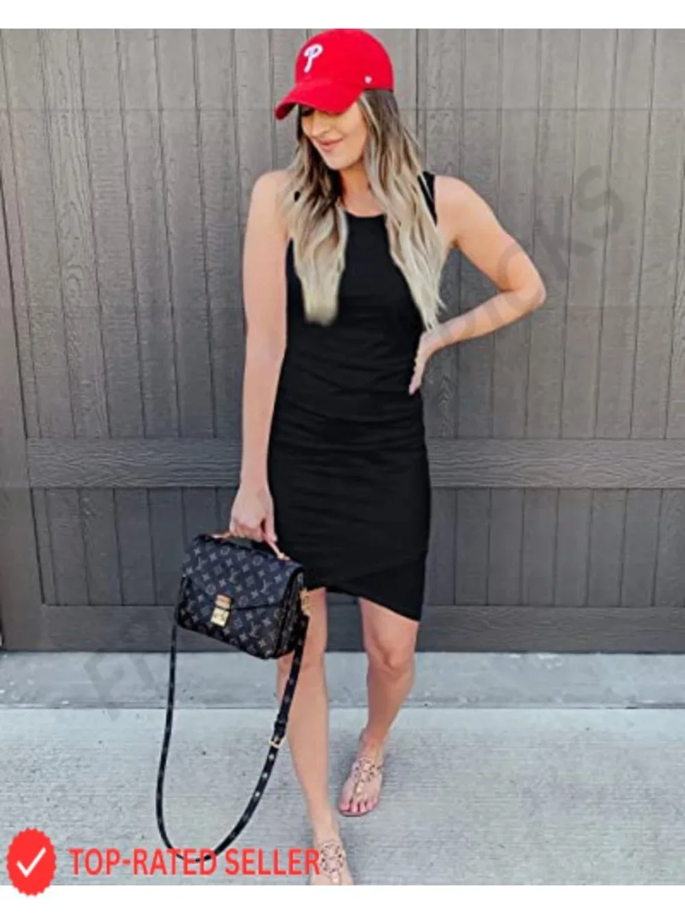 Sleeveless Ruched Bodycon Mini Dress Crew Neck Summer Party Midi